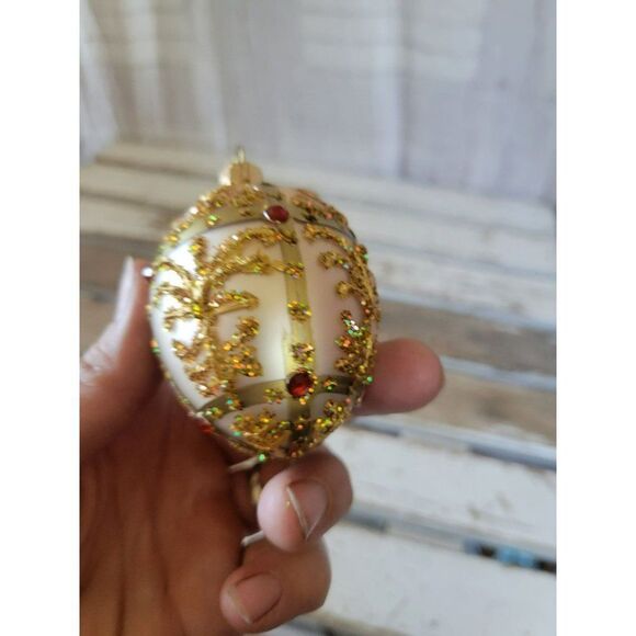 Poland polonaise ? Gold filigree egg red glass ornament Xmas tree - Picture 9 of 9